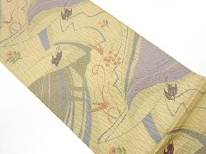 ふくれ織抽象鳥に花模様織出し袋帯